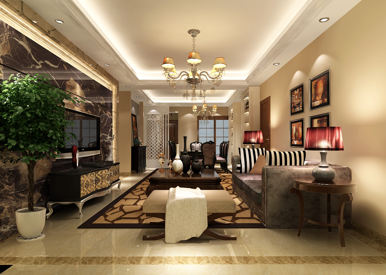 三居 简约 欧式 公寓 客厅图片来自高度国际装饰宋增会在御翠尚府142平米简欧的分享
