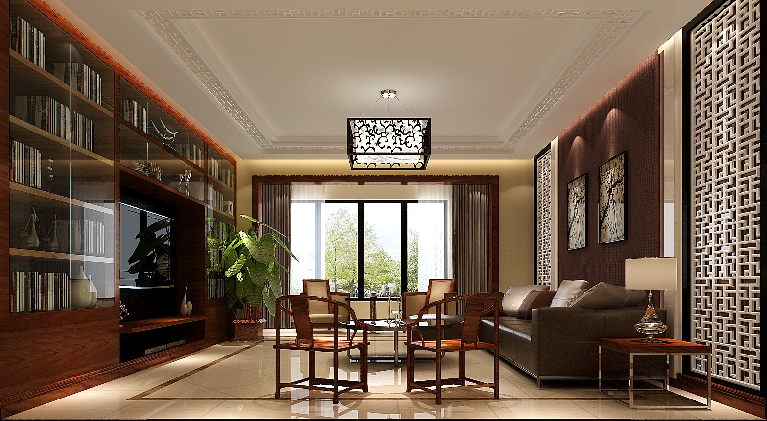 新中式 平层 三居 客厅图片来自高度国际装饰宋增会在西山壹号院280平米新中式的分享