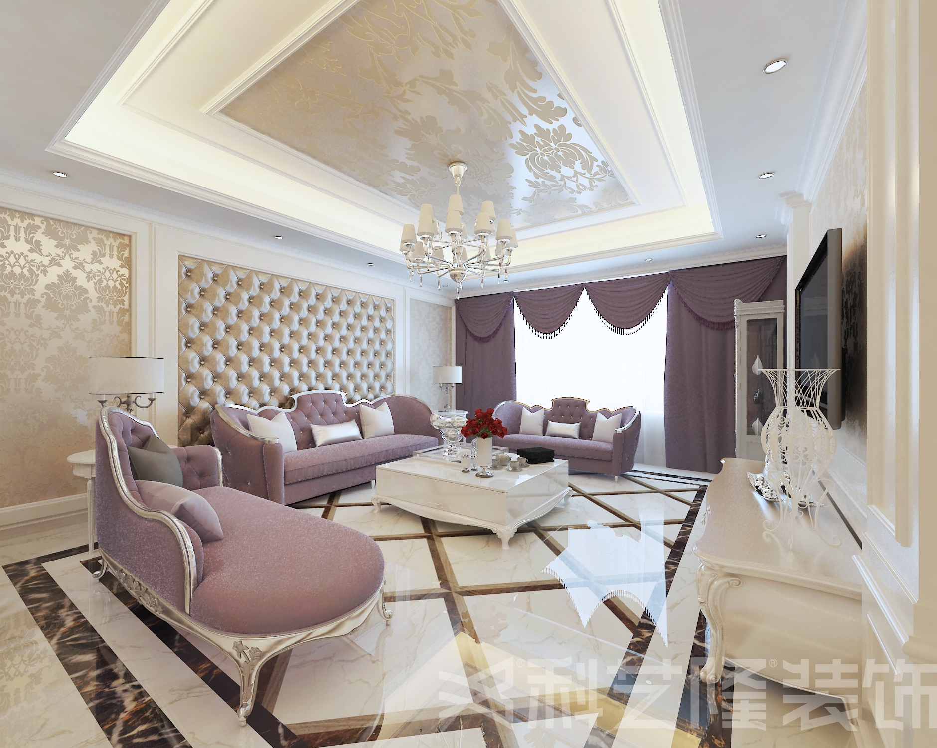 客厅图片来自天津科艺隆装饰在远洋万和城-欧式风格-240㎡的分享