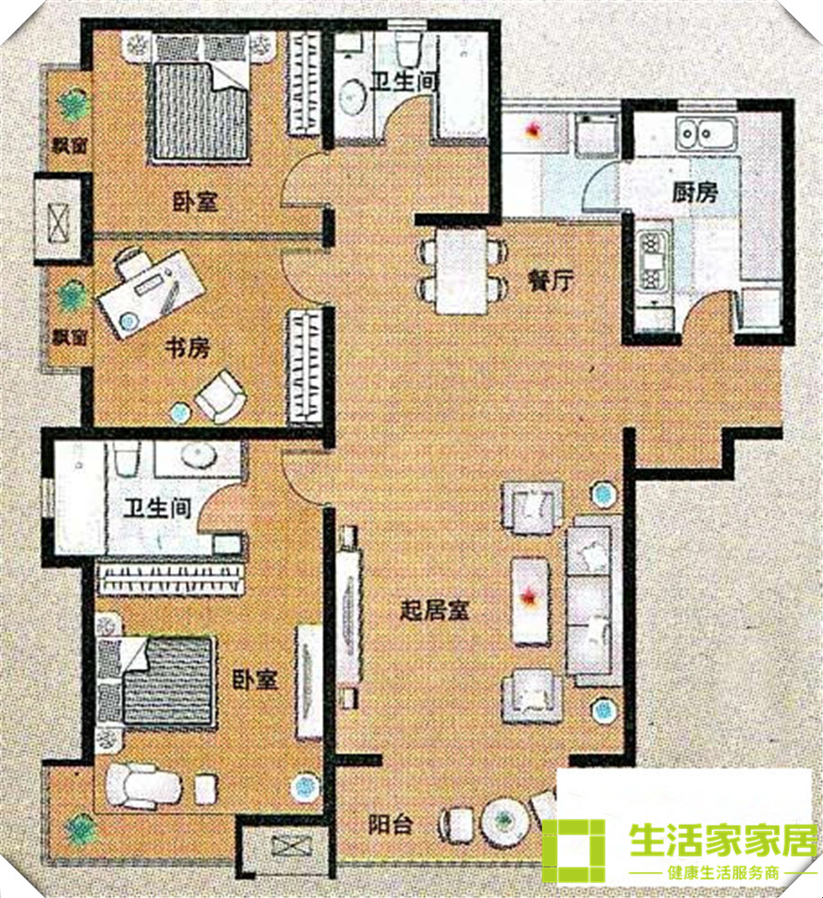 简约 三居 小资 户型图图片来自天津生活家健康整体家装在瞰海5号楼，现代简约风格！的分享