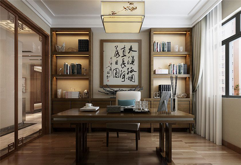 简约 三居 中式 白领 收纳 80后 小资 书房图片来自实创装饰百灵在完美典雅 125平米新中式装修的分享