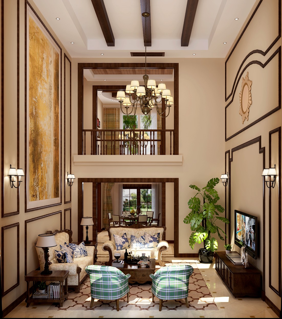联排 别墅 美式 客厅图片来自高度国际装饰宋增会在孔雀城伯顿庄园539平米美式的分享