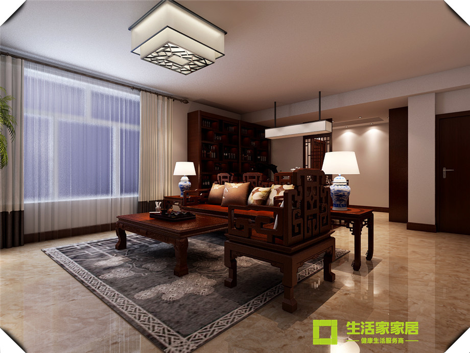 客厅图片来自天津生活家健康整体家装在阳光晶典，新中式风格！的分享