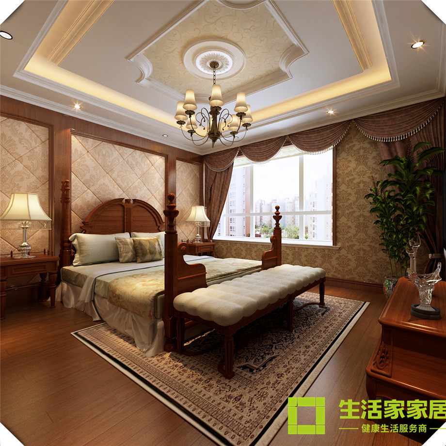 卧室图片来自天津生活家健康整体家装在海河大观，新中式风格！的分享