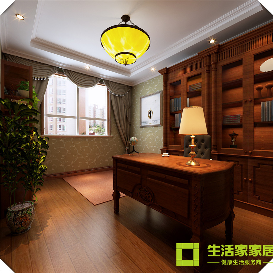 书房图片来自天津生活家健康整体家装在海河大观，新中式风格！的分享