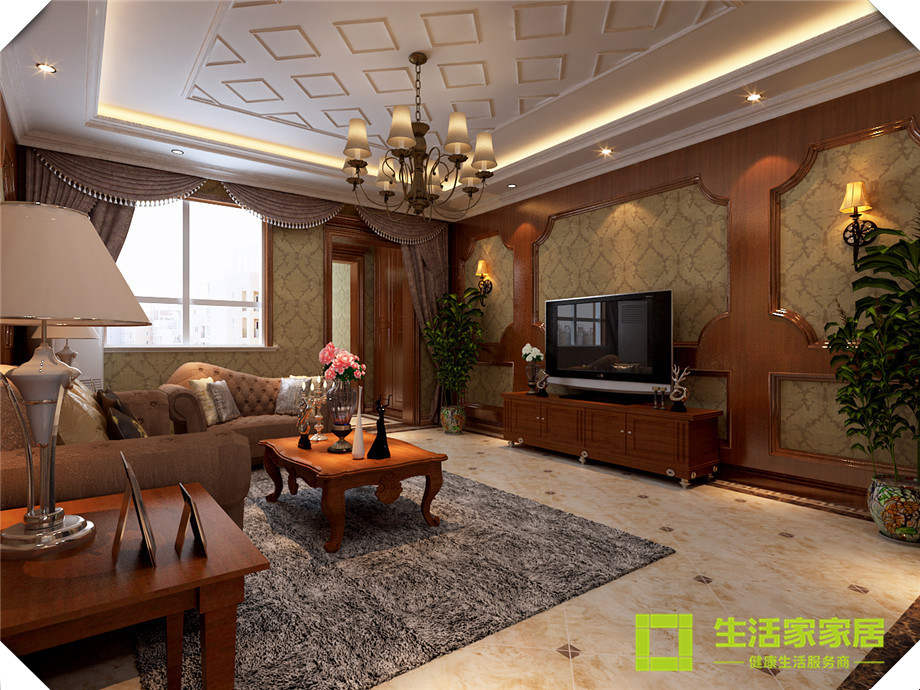 客厅图片来自天津生活家健康整体家装在海河大观，新中式风格！的分享