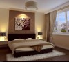 卧室采用强烈的对比色彩设计，让整个空间区分明显，卧室床头的单面壁纸与软包床头的巧妙结合，突出卧室的主体效果。