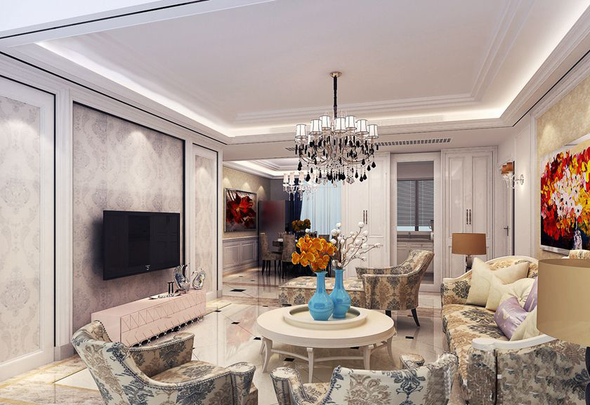 简约 欧式 三居 白领 收纳 80后 小资 客厅图片来自实创装饰百灵在欧式风格家136㎡的分享