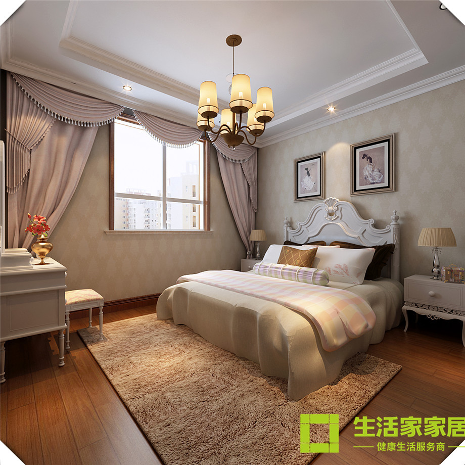 卧室图片来自天津生活家健康整体家装在海河大观，新中式风格！的分享