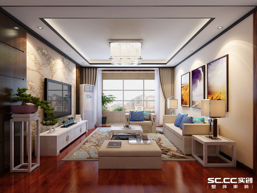 新中式风格 三居 旧房改造 客厅图片来自实创装饰上海公司在140平新中式风格装修设计的分享