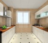 分利用空间，设计了双一字型的柜体，厨房的空间里不仅实现储物空间，还大大利用了空间的实用性。整套厨房白色搭配棕色的实木台面，给人清新又低调的感觉。