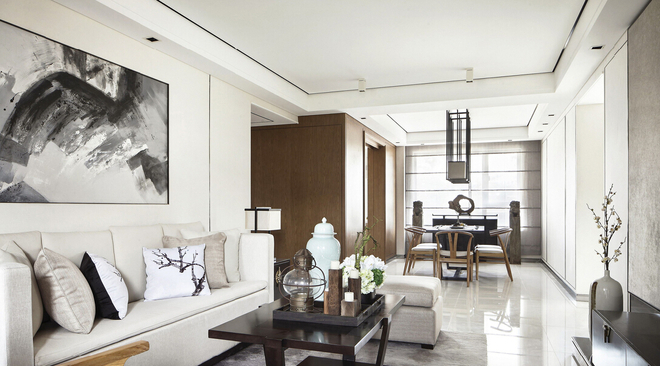 三居 新中式风格 实创装饰 客厅图片来自上海实创-装修设计效果图在新中式风格细线条内敛的空间的分享