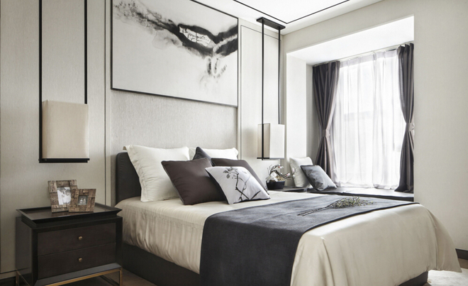 三居 新中式风格 实创装饰 卧室图片来自上海实创-装修设计效果图在新中式风格细线条内敛的空间的分享