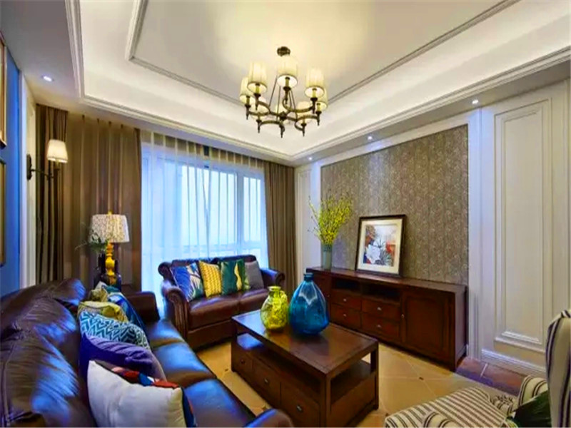 现代简美 美式 三居 小资 大户型装修 客厅图片来自沙漠雪雨在139平蓝色调现代简美三居室之家的分享