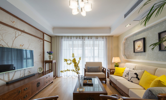 三居 混搭 80后 旧房改造 新中式 客厅图片来自上海实创-装修设计效果图在澄静的色彩空间不一样的新中式的分享