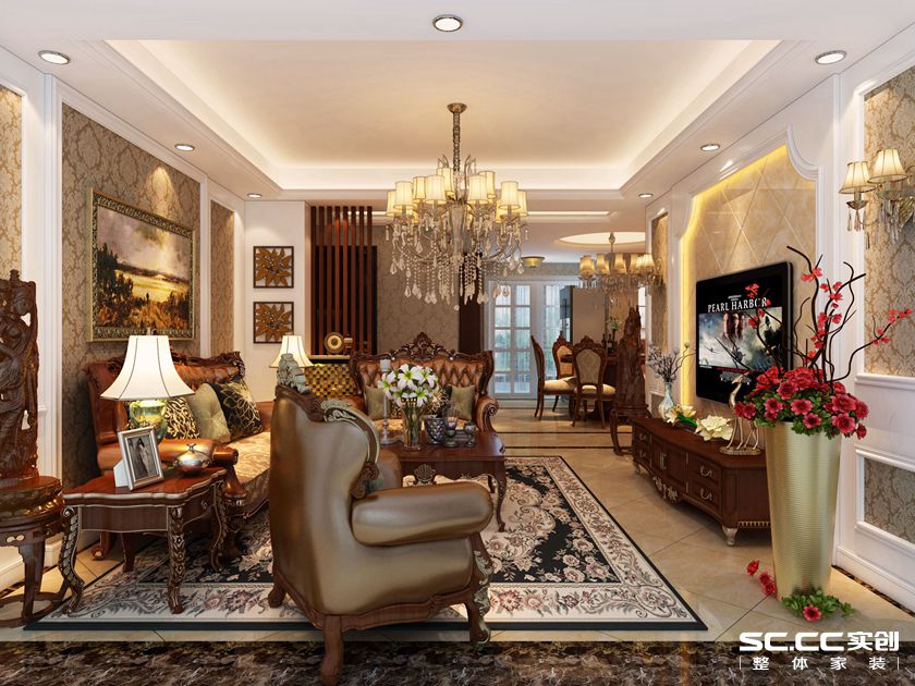 三居 欧式 古典 客厅 卧室 餐厅 110平 14万 婚房 客厅图片来自实创装饰晶晶在110平三居欧式古典主义风格家的分享