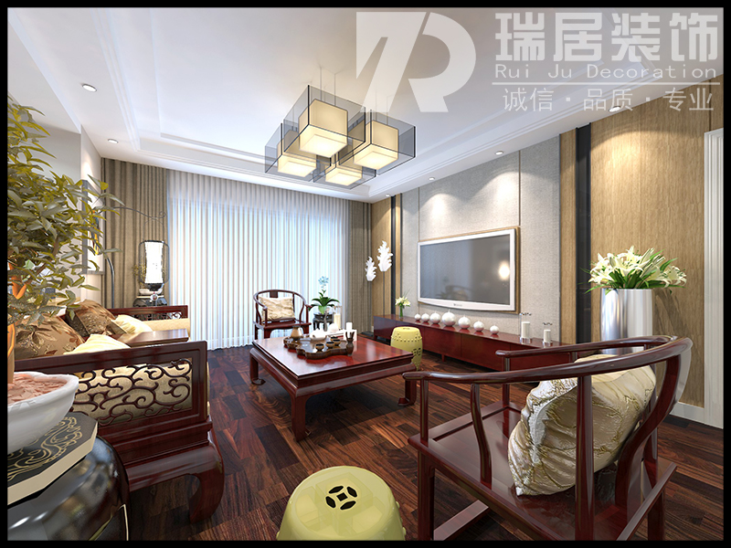 客厅图片来自芜湖瑞居装饰工程有限公司在春江花园新中式风格装修效果图的分享