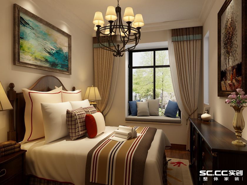 美式 二居 装修预算 卧室图片来自实创装饰上海公司在新湖明珠城两居美式风格装修的分享