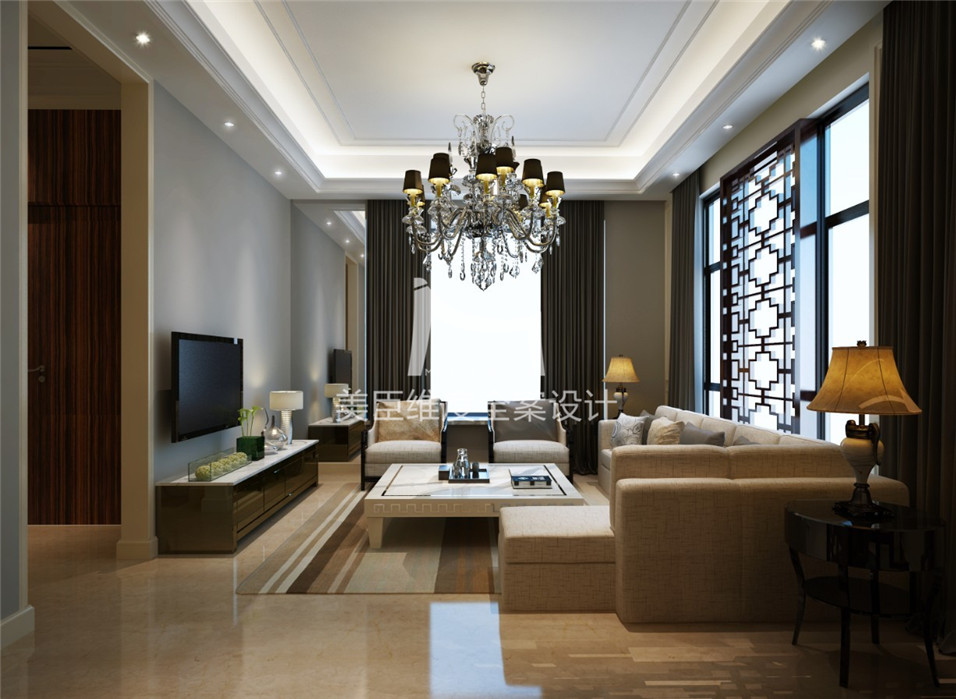 别墅 中式 混搭 客厅图片来自武汉美臣维度全案设计在和昌森林湖248m²混搭中式风的分享