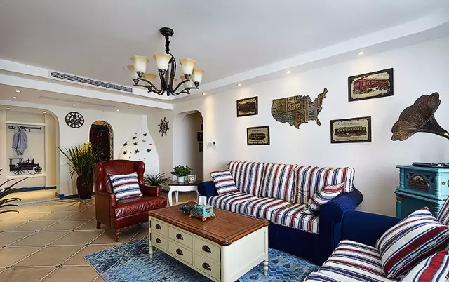日升装饰 混搭三居 地中海风格 客厅图片来自装修设计芳芳在170平田园地中海混搭风装修的分享