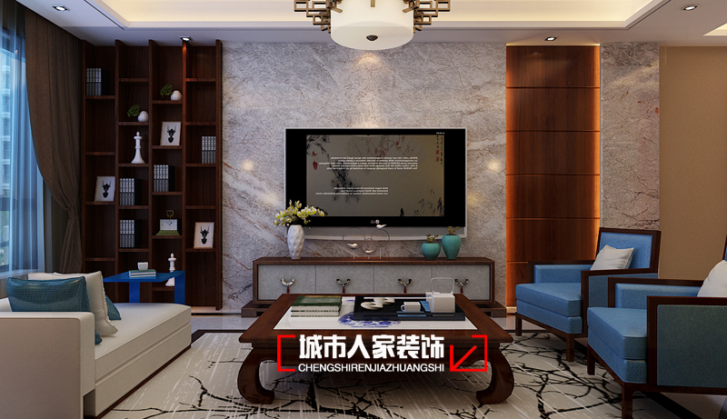 新中式 三居室 家装公司 装修设计 客厅图片来自太原城市人家装饰在光信国信嘉园169平米中式装修的分享