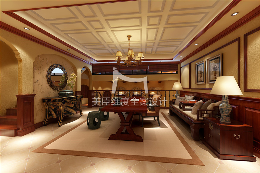 万科高尔夫 别墅 美式混搭 客厅图片来自武汉美臣维度全案设计在万科高尔夫320m²美式混搭的分享