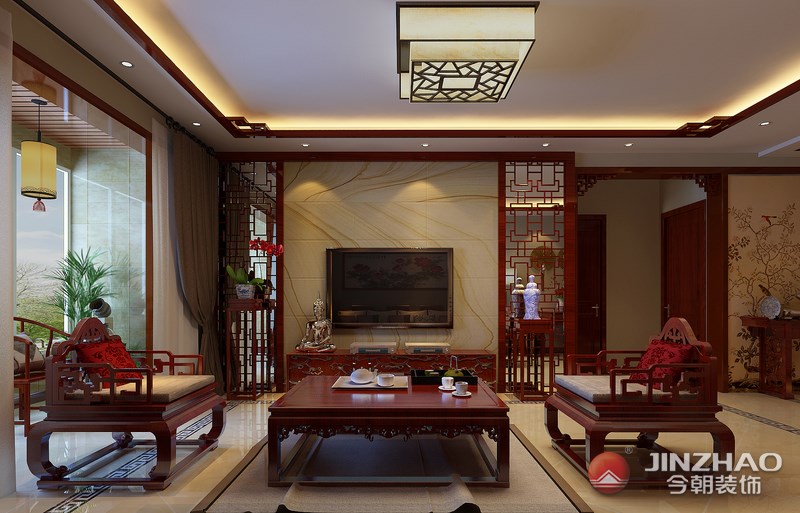 中式 客厅图片来自阿布的小茅屋15034052435在中正乐居137平米--中式的分享