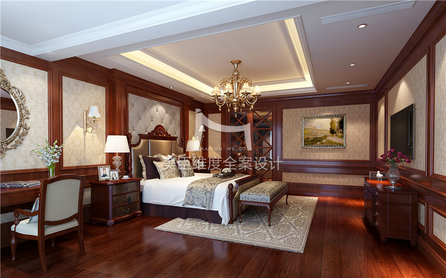 万科高尔夫 别墅 美式混搭 卧室图片来自武汉美臣维度全案设计在万科高尔夫320m²美式混搭的分享
