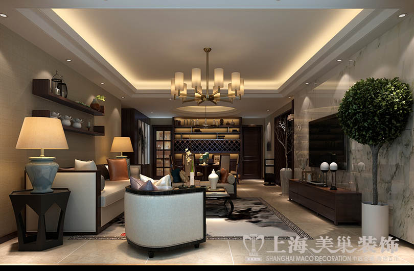 新中式 装修 家居 正商城 客厅图片来自曹素雅美巢装饰在正商城140平四室新中式装修案例的分享