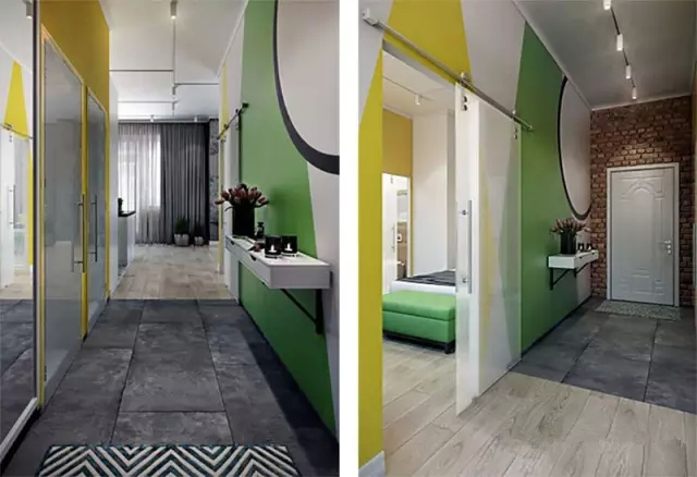 二居 60平 客厅 卧室 餐厅 厨房 绿色 白色 黄色 玄关图片来自实创装饰晶晶在撞色的俄罗斯60㎡现代摩登小公寓的分享