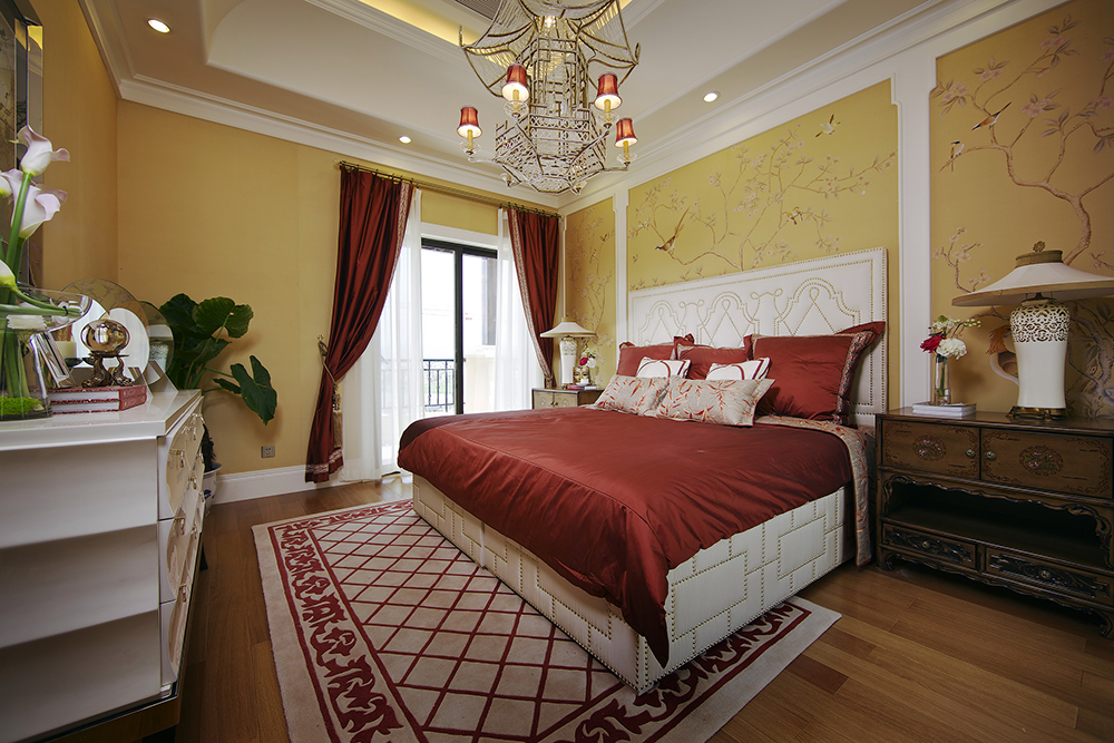 中式 混搭 别墅 现代 大气 庄重 卧室图片来自天津别墅室内装修在复地温莎堡——新东方装饰主义的分享