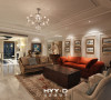 客厅
     素雅的氛围，浅淡的色彩，褐红的沙发是空间的亮点。笔直的线条勾勒出明朗的空间，金色的相框，黑白的素描画，各式软装有机地组合在一起，构成一幅内容丰富而又和谐有序的图画。
