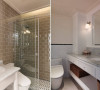 设计师使用磁砖作为卫浴空间的质材，干净俐落又好清理。