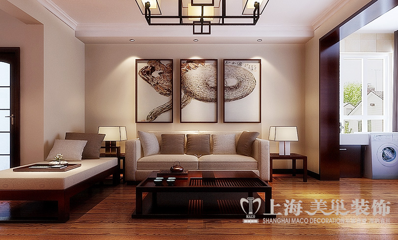 二居 新中式风格 洛阳装修 客厅图片来自美巢装饰河南分公司在名仕嘉园100平新中式装修效果图的分享