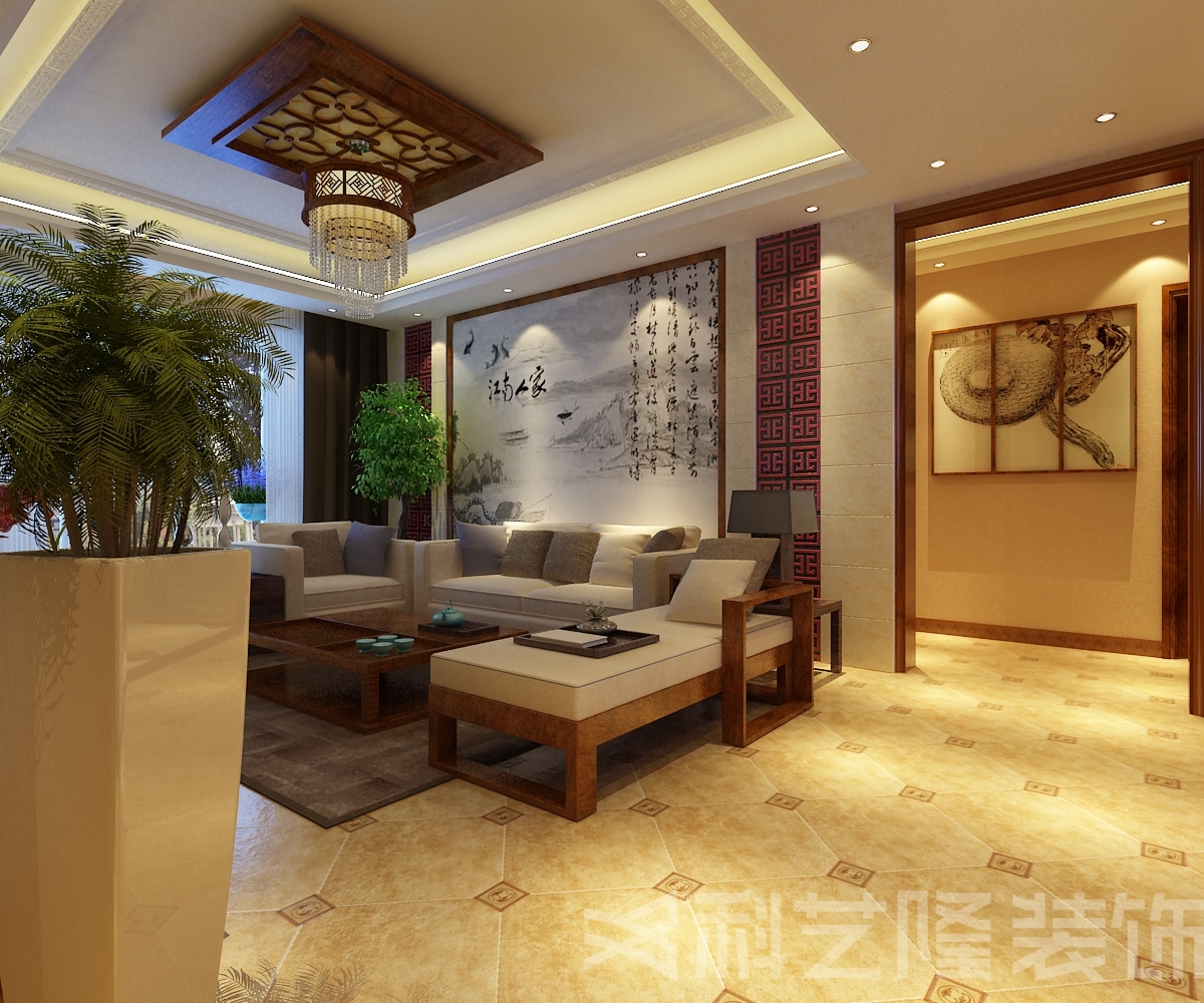 客厅图片来自天津科艺隆装饰在雅仕兰庭-145㎡-新中式风格的分享