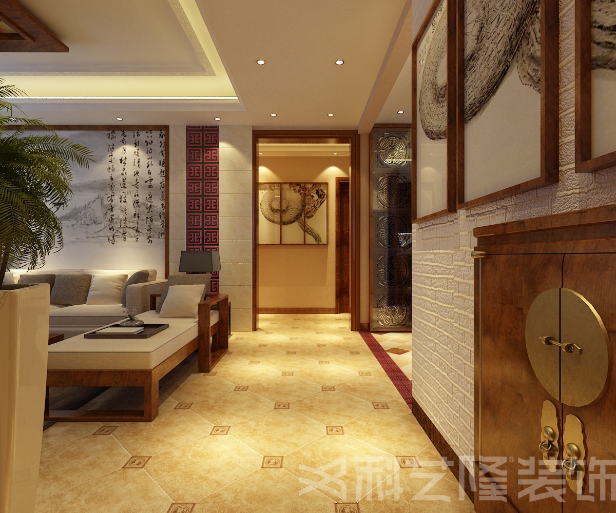 玄关图片来自天津科艺隆装饰在雅仕兰庭-145㎡-新中式风格的分享