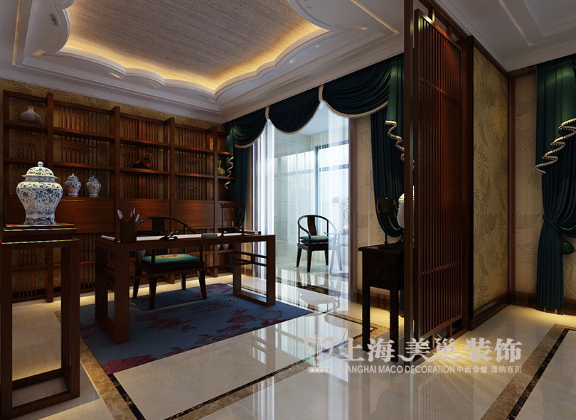 四居室装修 东南亚风格 永威翡翠城 书房图片来自河南美巢装饰在永威翡翠城189平方装修效果图的分享