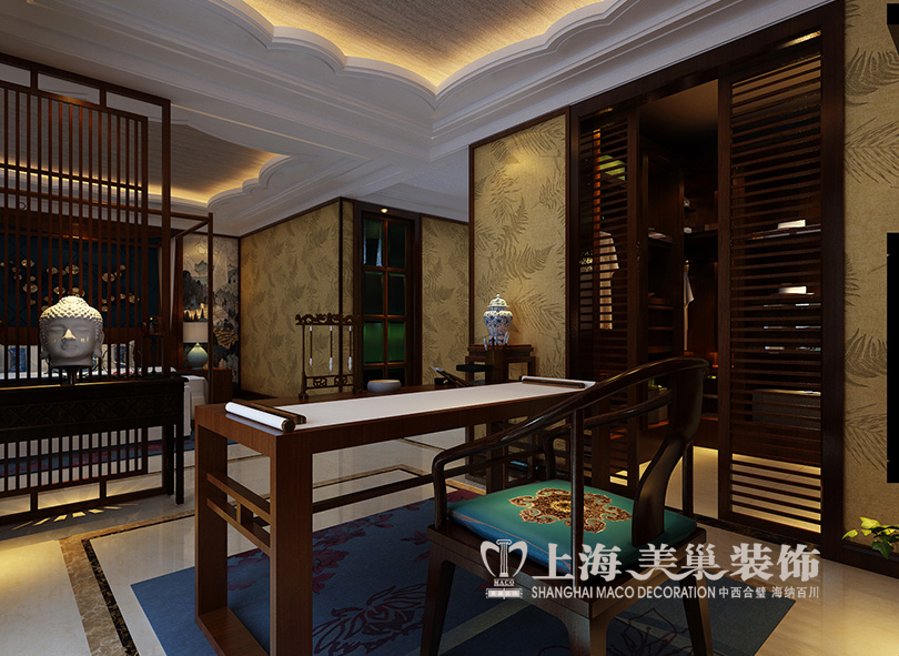 四居室装修 东南亚风格 永威翡翠城 书房图片来自河南美巢装饰在永威翡翠城189平方装修效果图的分享
