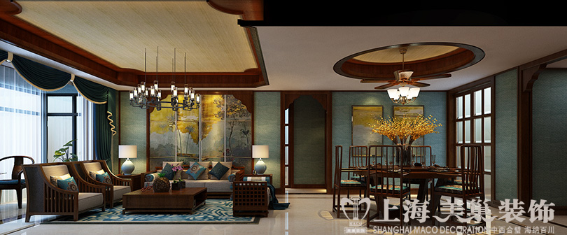四居室装修 东南亚风格 永威翡翠城 客厅图片来自河南美巢装饰在永威翡翠城189平方装修效果图的分享
