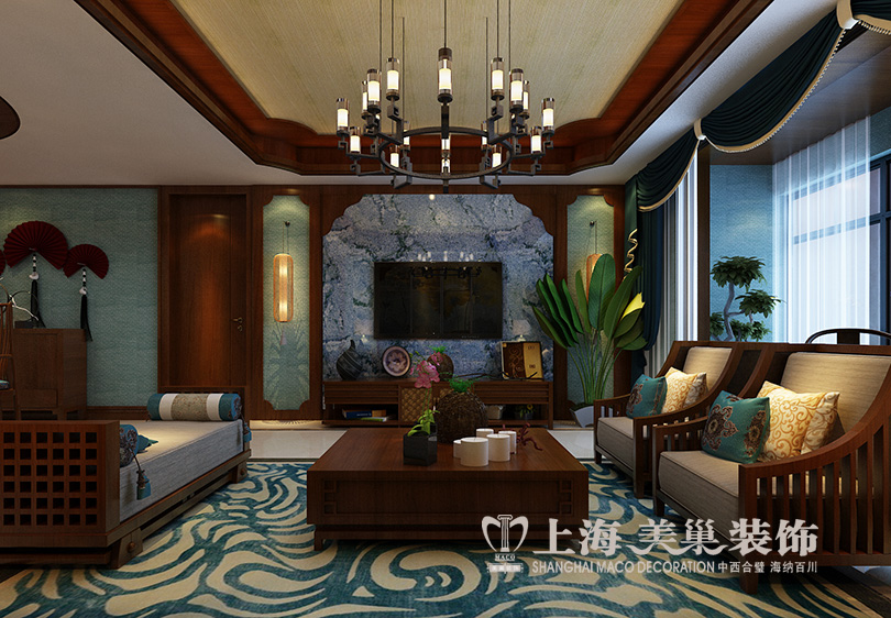 四居室装修 东南亚风格 永威翡翠城 客厅图片来自河南美巢装饰在永威翡翠城189平方装修效果图的分享