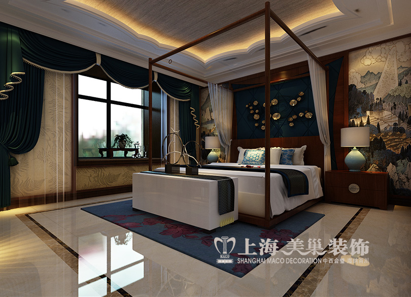 四居室装修 东南亚风格 永威翡翠城 卧室图片来自河南美巢装饰在永威翡翠城189平方装修效果图的分享