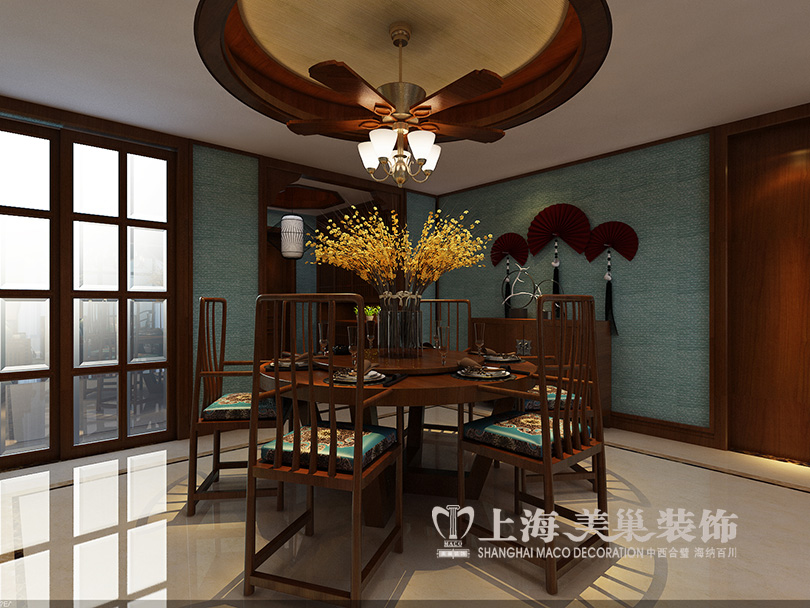 四居室装修 东南亚风格 永威翡翠城 餐厅图片来自河南美巢装饰在永威翡翠城189平方装修效果图的分享