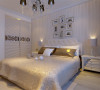 卧室主体背景墙主要以浅色的壁纸为主，衬托白色的家具，看起来温馨明亮。