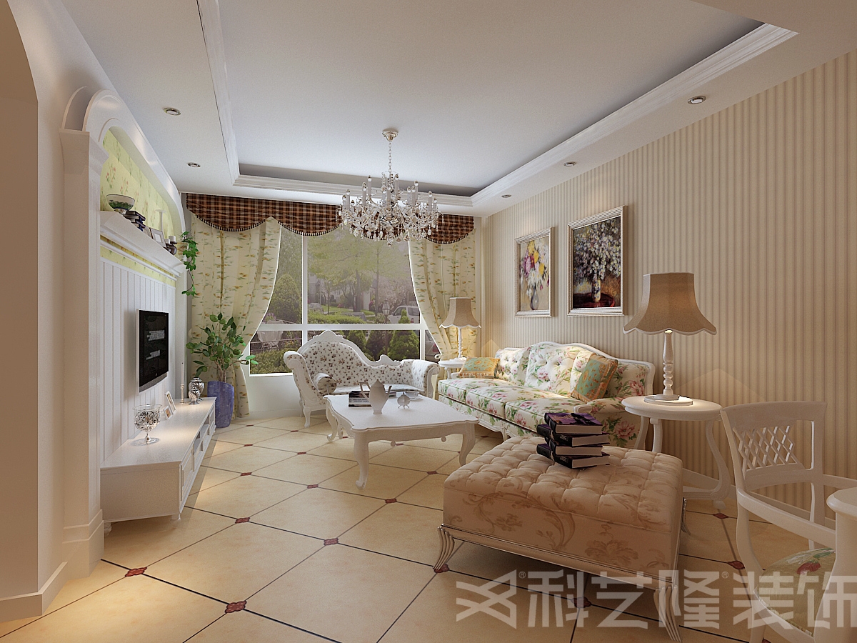 客厅图片来自天津科艺隆装饰在宸欣家园-100㎡-欧式田园风格的分享