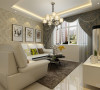 客厅的设计中将简欧与现代的设计同时融入其中，白色皮质的沙发搭配黄色抱枕，使整个空间十分的清新、靓丽。沙发背景墙用一组时尚的挂画装饰。