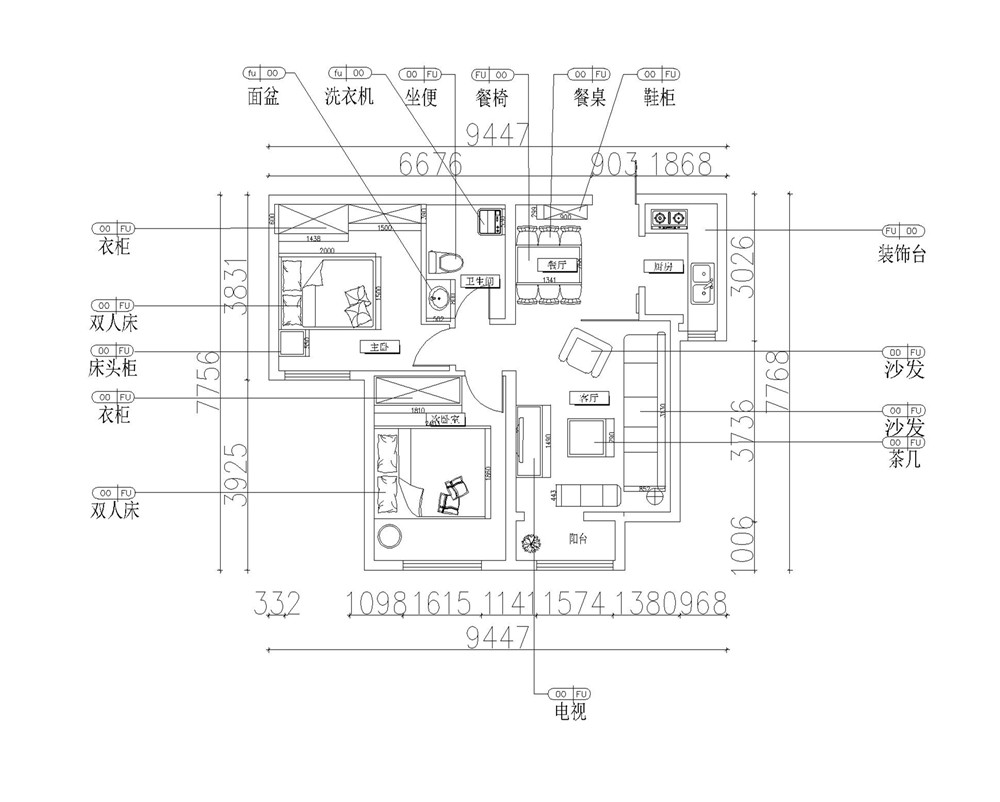 二居 白领 收纳 80后 户型图图片来自天津阳光力天建筑装饰在力天装饰 | 亿城堂庭 简欧风格的分享