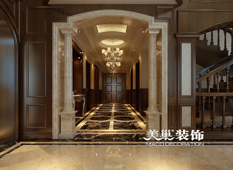 别墅 玄关图片来自河南美巢装饰在思念果岭520平别墅新古典样板间的分享