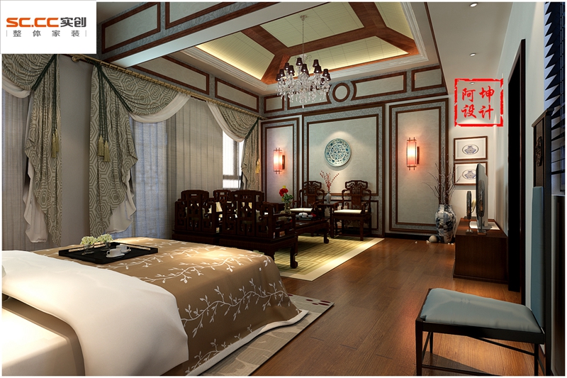 别墅 中式 美式 卓越蔚蓝群 卧室图片来自快乐彩在卓越蔚蓝群岛330平别墅精装修的分享