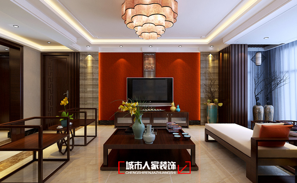 中式 晋阳湖壹号 家装设计 客厅图片来自太原城市人家装饰在晋阳湖壹号190平米中式装修设计的分享