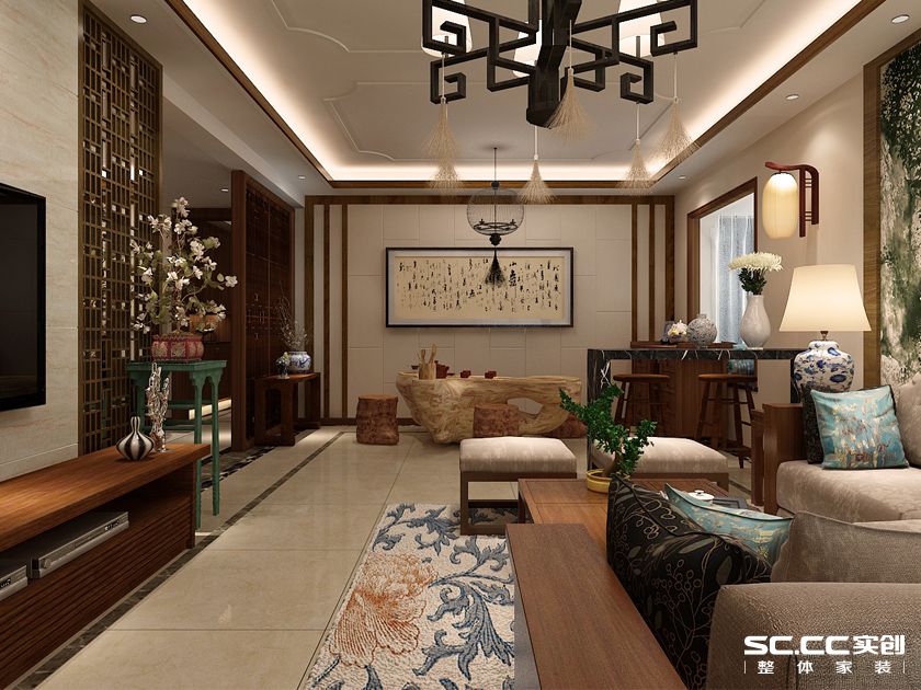 三居 新中式 青岛实创装 晓港名城 客厅图片来自快乐彩在晓港名城风雅新中式三居室的分享